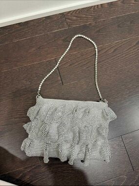 Zara Silver Rhinestone Mesh Evening Bag with Removable Chain Strap *NEVER WORN*